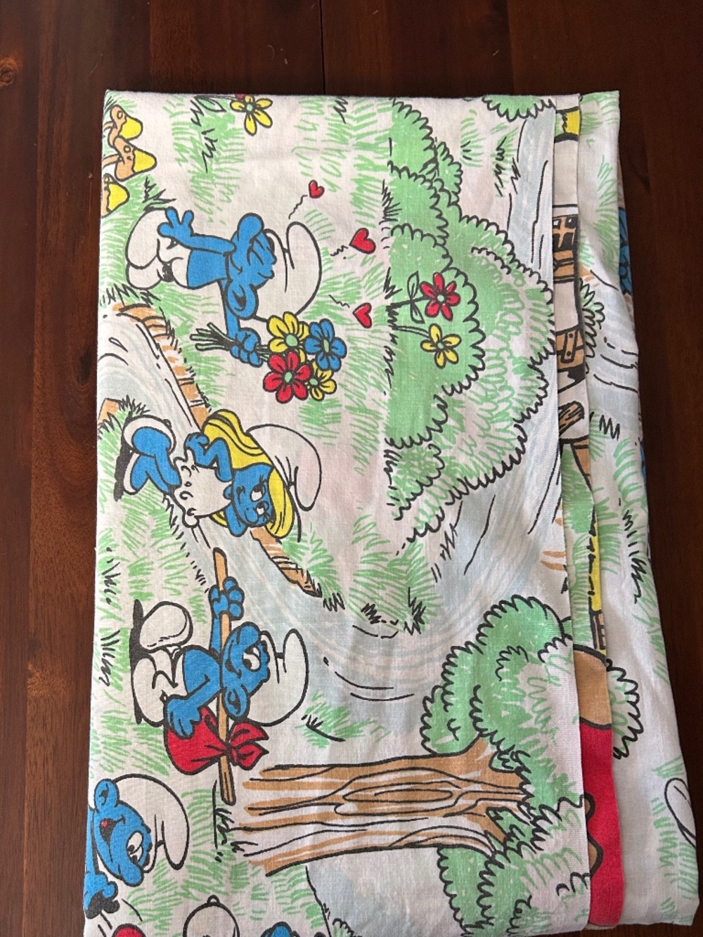 Vintage 1980s The Smurfs Twin Flat Bed Sheet